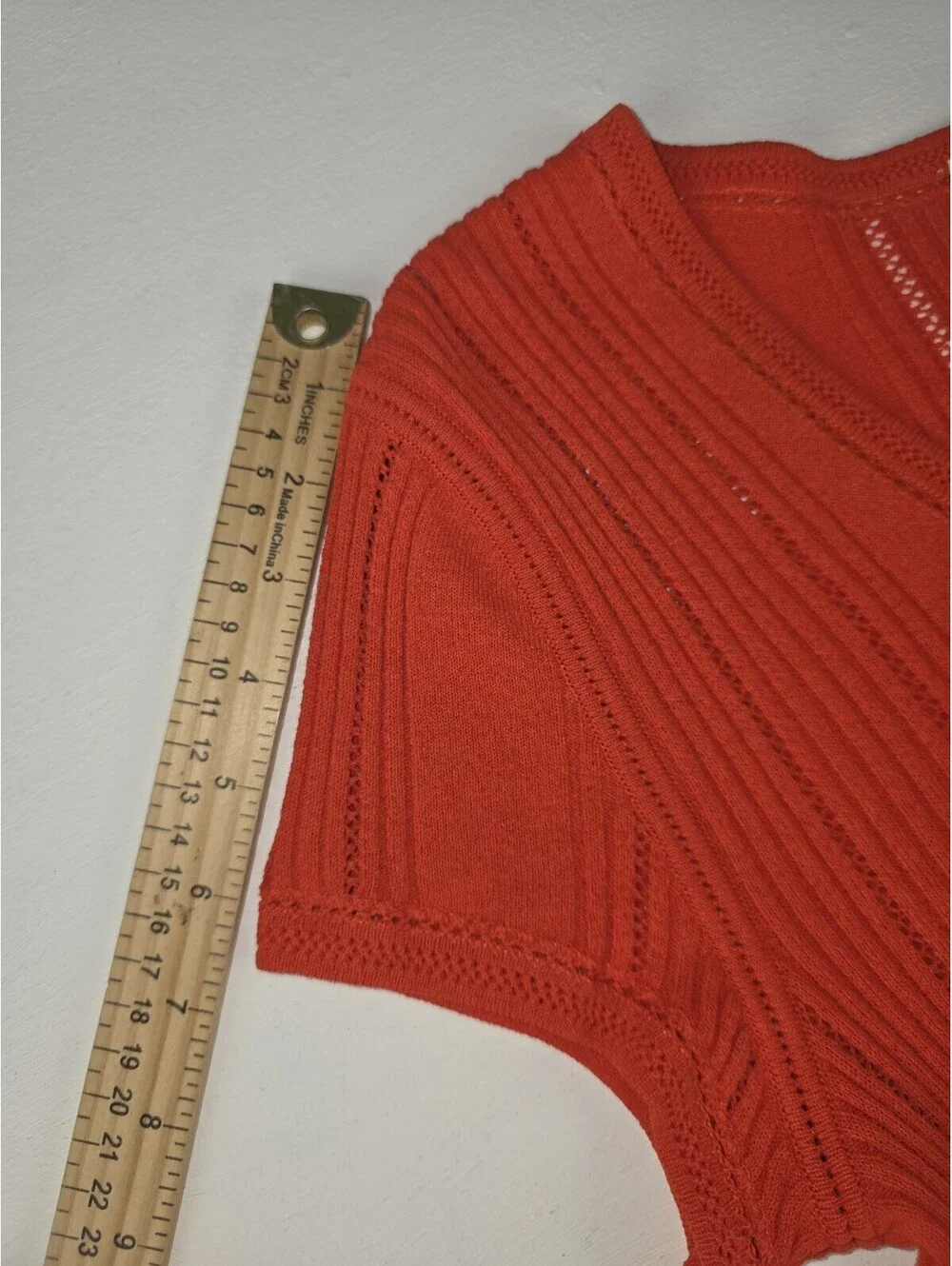 Vintage Chanel Monogram CC Knit Short Sleeve Ribbed Top Red Size 46 MINT